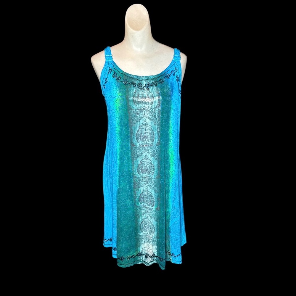 Vintage Y2K Just Cruising Tie Dye Bohemian Beaded Midi Dress OS 100% Rayon